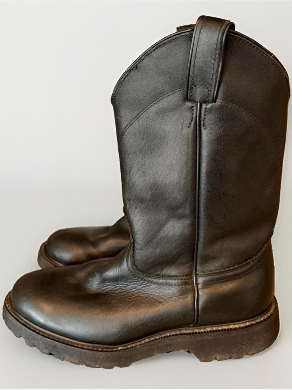 Men's Laredo Saddle Roper Boots Size 9.5 M 74164  Cowhide Leather Black Vibram